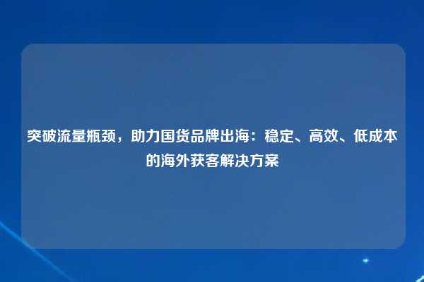 突破流量瓶颈，助力国货品牌出海：稳定、高效、低成本的海外获客解决方案