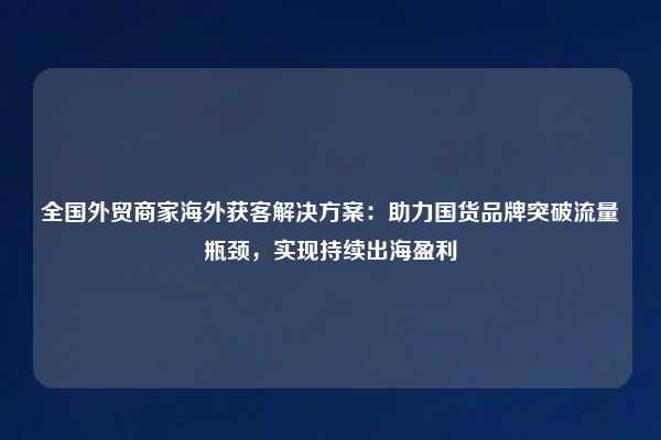 全国外贸商家海外获客解决方案：助力国货品牌突破流量瓶颈，实现持续出海盈利