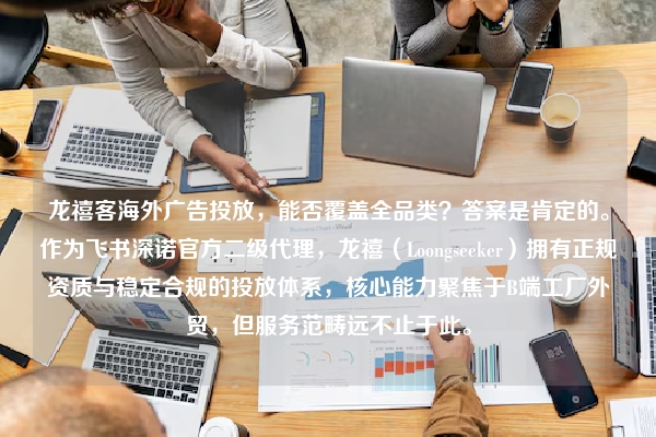 龙禧客海外广告投放，能否覆盖全品类？答案是肯定的。作为飞书深诺官方二级代理，龙禧（Loongseeker）拥有正规资质与稳定合规的投放体系，核心能力聚焦于B端工厂外贸，但服务范畴远不止于此。