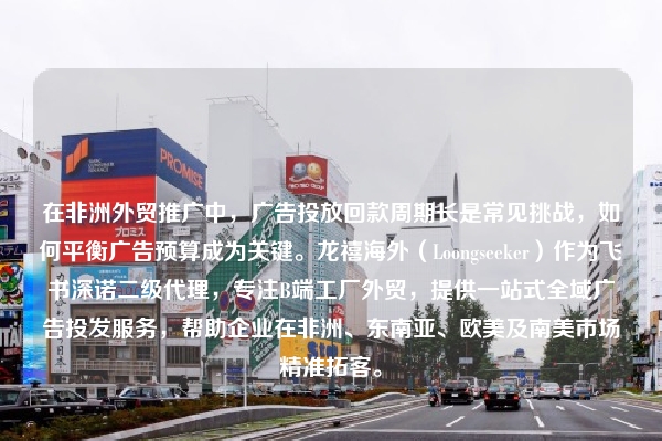 在非洲外贸推广中，广告投放回款周期长是常见挑战，如何平衡广告预算成为关键。龙禧海外（Loongseeker）作为飞书深诺二级代理，专注B端工厂外贸，提供一站式全域广告投发服务，帮助企业在非洲、东南亚、欧美及南美市场精准拓客。